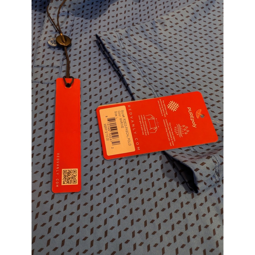 Redvanly Pascal Polo Shirt Mens Large Marine Blue Geometric Print Golf NWT - Picture 5 of 10